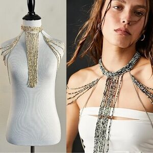 Free People Bohemian Beaded Festival Baez Body Chain Mustard Paprika Statement